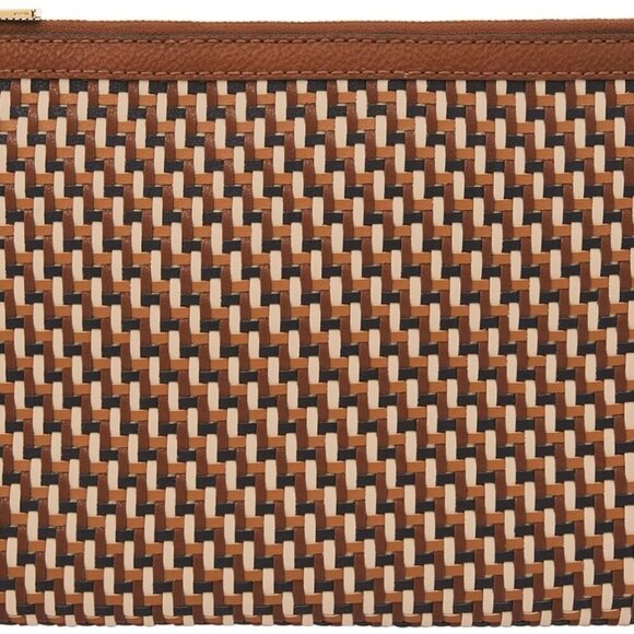 Accessories - Wristlet Pouch Faux Leather Neutral Woven Small Zipper Wallet Accessory